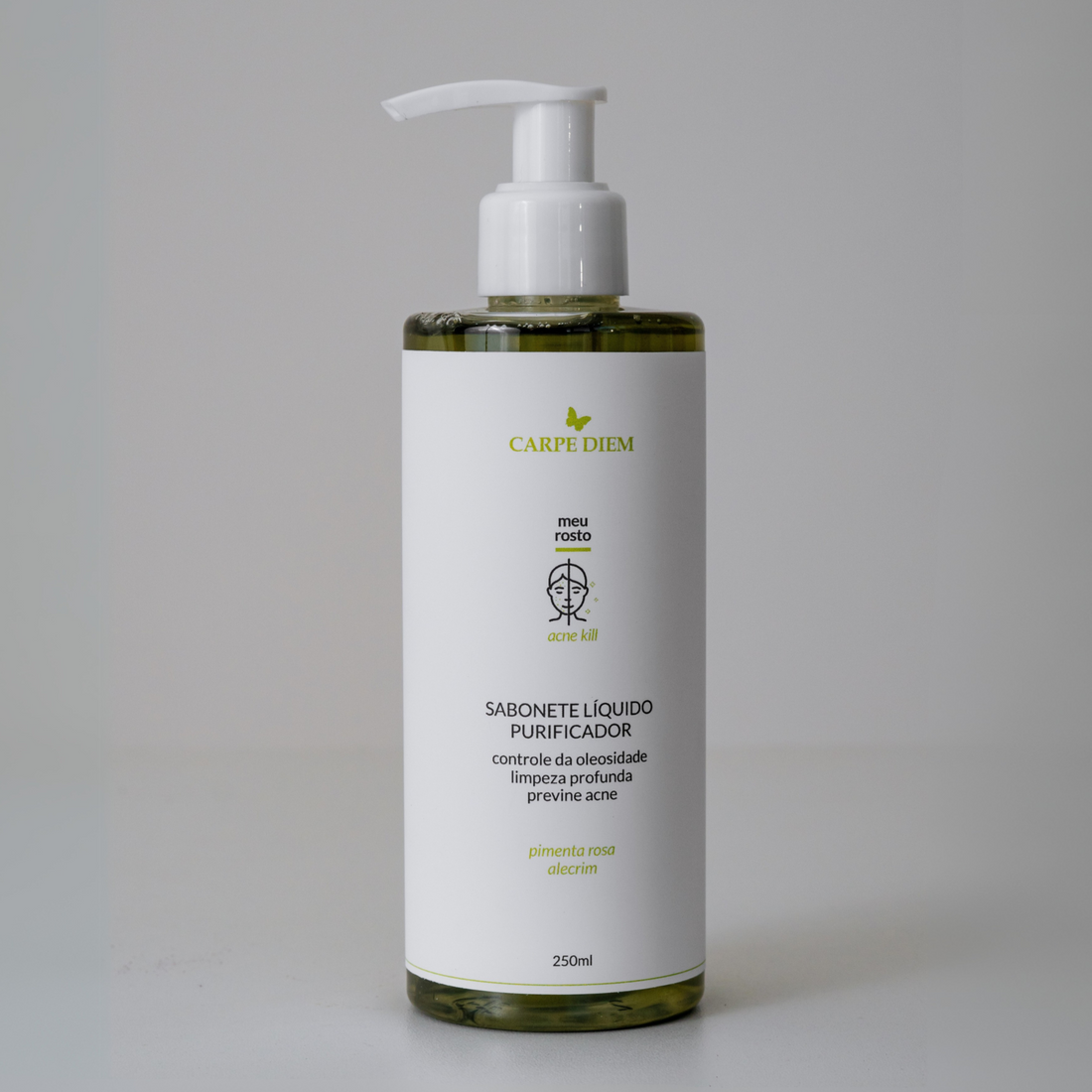 SABONETE FACIAL PURIFICADOR 250ml - Pimenta Rosa e Alecrim - Limpeza profunda com controle da oleosidade