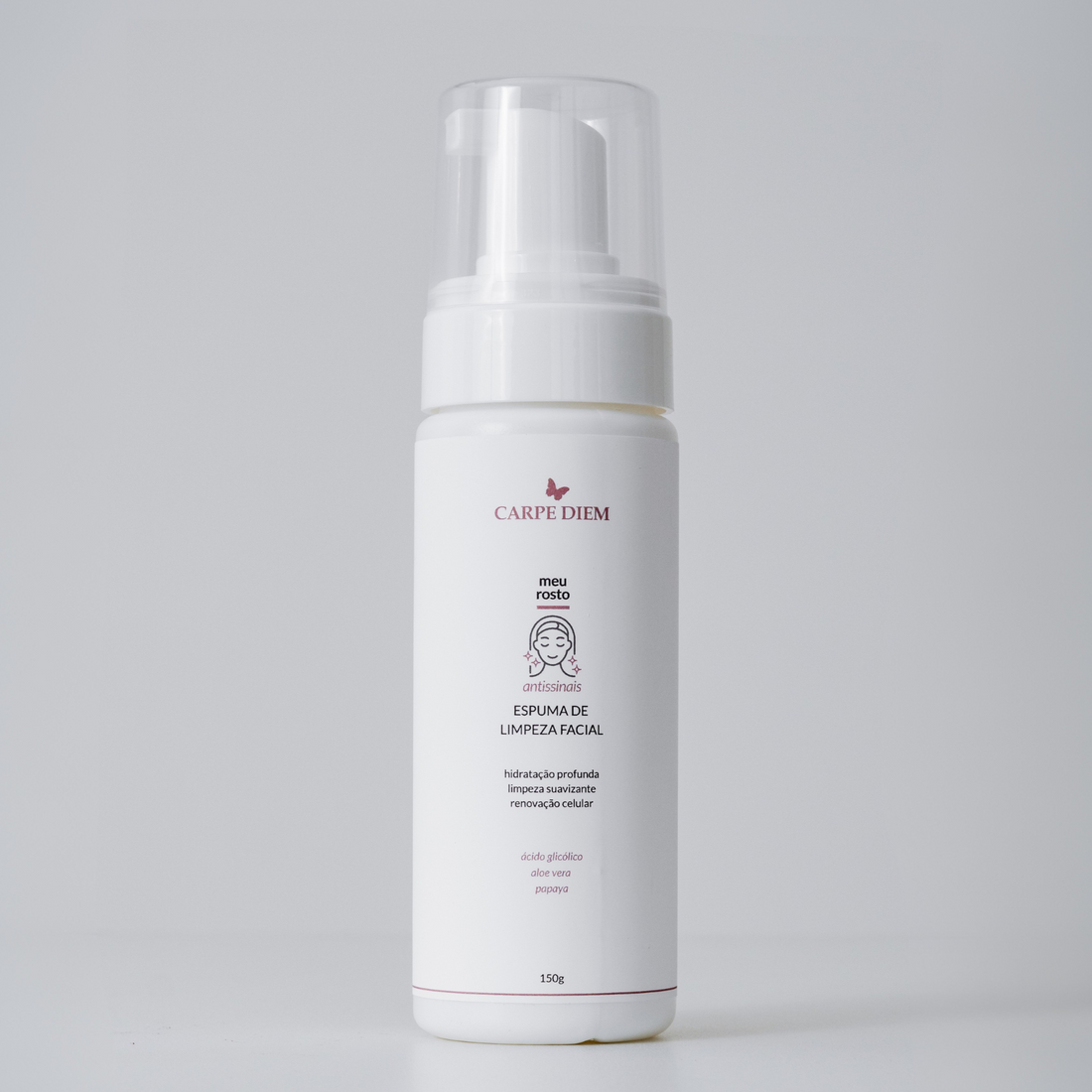 ESPUMA DE LIMPEZA FACIAL 150g - Ácido Glicólico, Papaya e Aloe Vera - Limpeza com renovação da pele