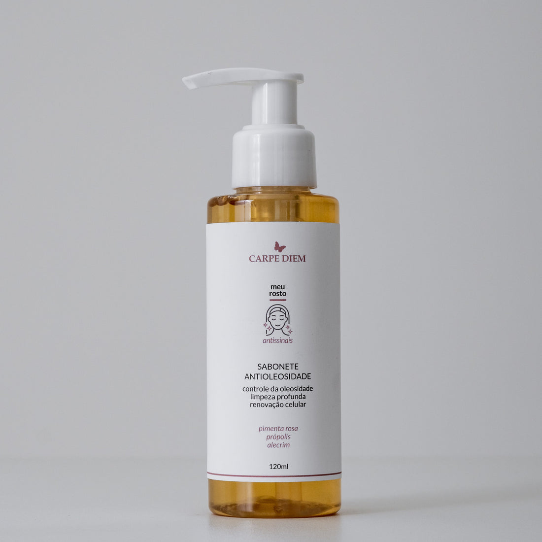 SABONETE ANTIOLEOSIDADE 250ml e 120ml - Pimenta Rosa, Alecrim e Própolis - Limpeza com controle da oleosidade