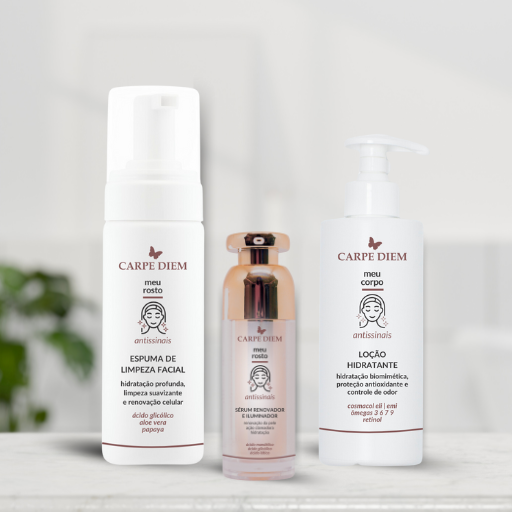 KIT TOQUE RADIANTE - Espuma de Limpeza Facial, Sérum Renovador Iluminador e Loção Hidratante
