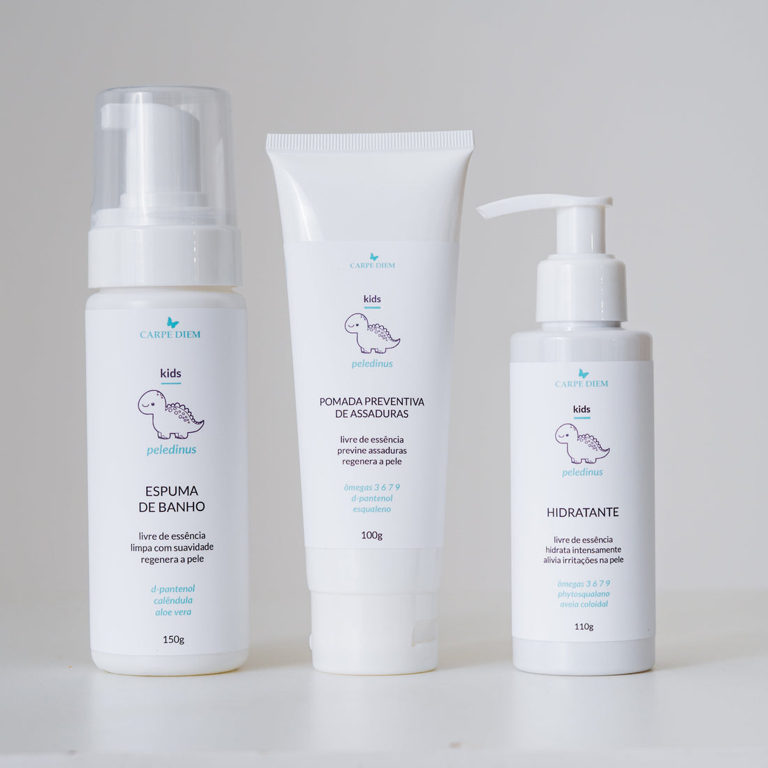 KIT PELEDINUS PURUS - Peledinus Espuma de Banho 150g, Peledinus Hidratante 110g e Peledinus Pomada Preventiva de Assaduras 100g