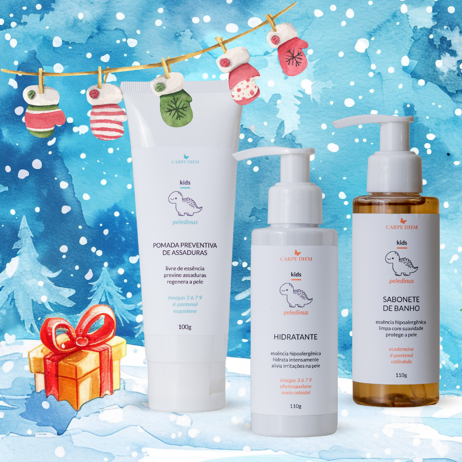 KIT PELEDINUS AROMATICUS - Peledinus Sabonete de Banho 120ml, Peledinus Hidratante 110g e Peledinus Pomada Preventiva de Assaduras 100g