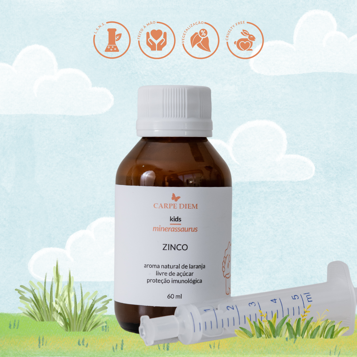 MINERASSAURUS ZINCO 60ml - Faça Suplemento infantil com Zinco Albion