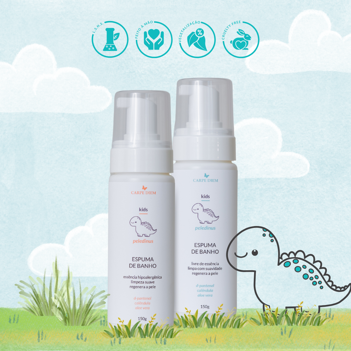 PELEDINUS ESPUMA DE BANHO 150g - Aloe Vera, Calêndula e D-Pantenol - Limpeza suave e hidratação com ação regenerativa