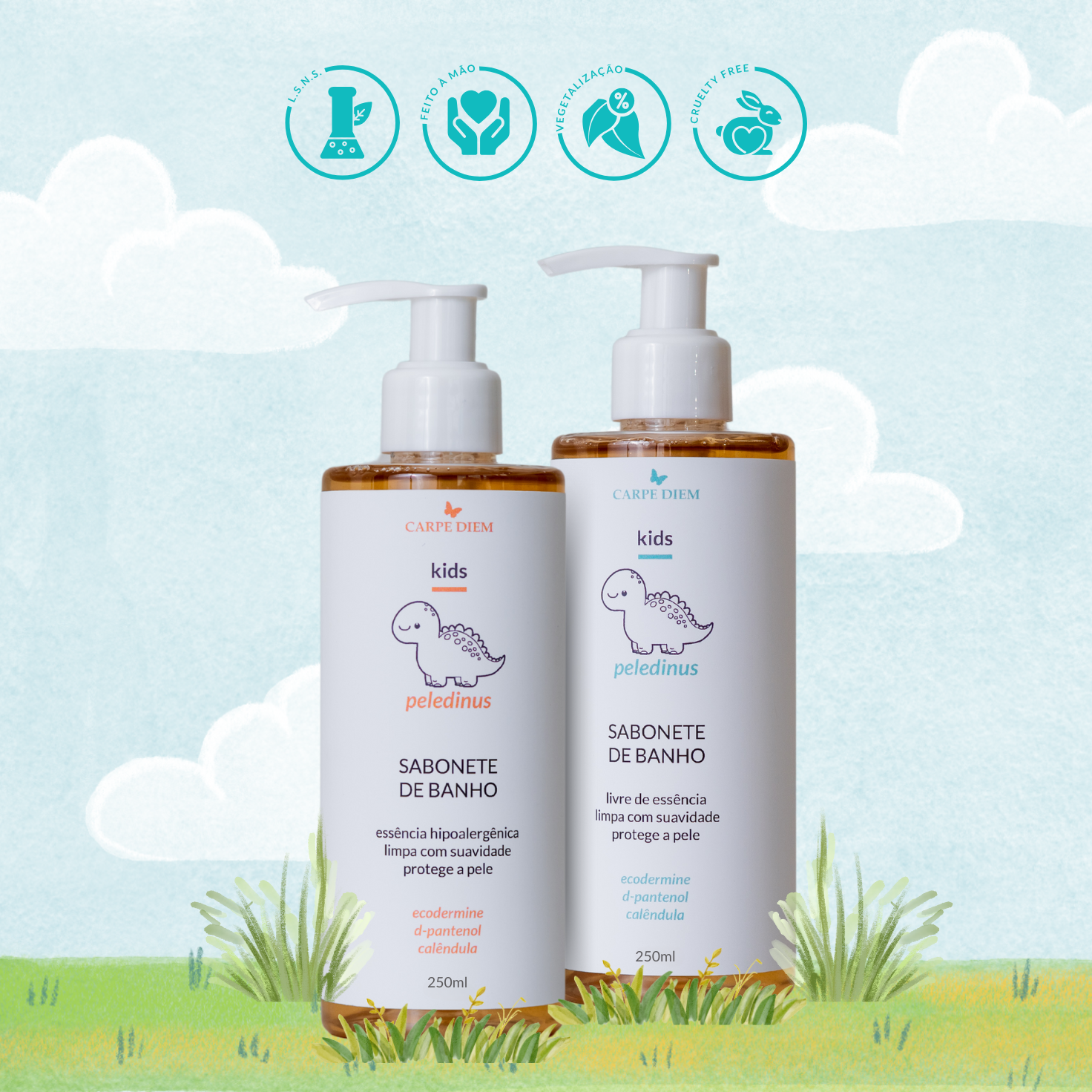 PELEDINUS SABONETE DE BANHO 250 e 120ml - Ecodermine, D-Pantenol e Calêndula - Limpeza suave com  hidratação e proteção