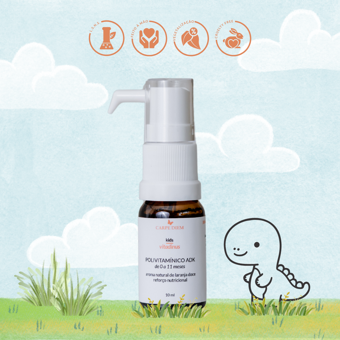 VITADINUS POLIVITAMÍNICO ADK 10ml - Bebês 0-11 meses - Vitaminas D, K2 e A