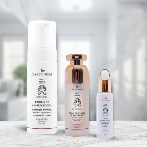 KIT TOQUE DE LUMINOSIDADE - Espuma de Limpeza Facial, Gota Antimelasma e Sérum Renovador Iluminador