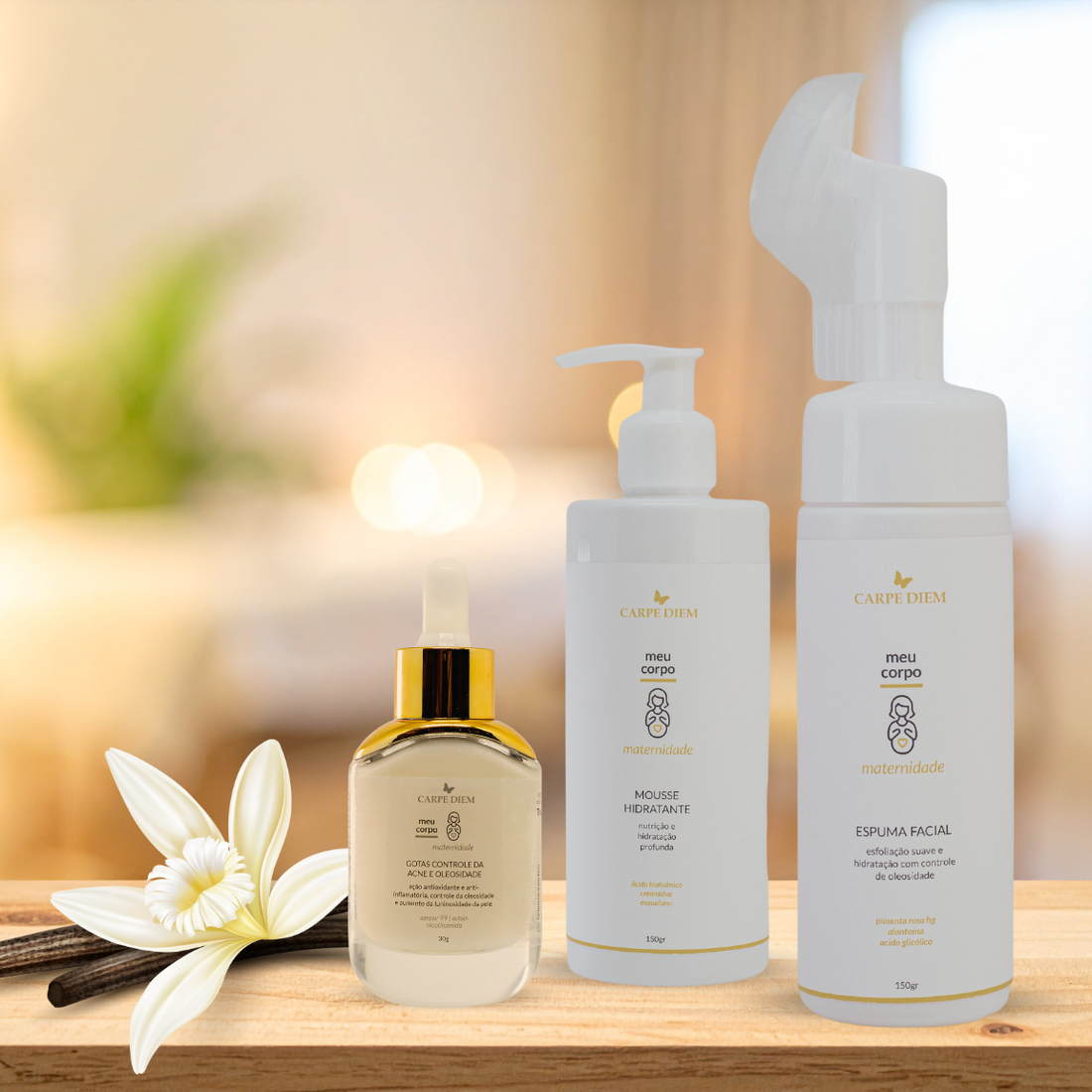 KIT MAMÃE AMOR - Espuma Facial, Gotas Controle da Acne e Oleosidade e Mousse Hidratante