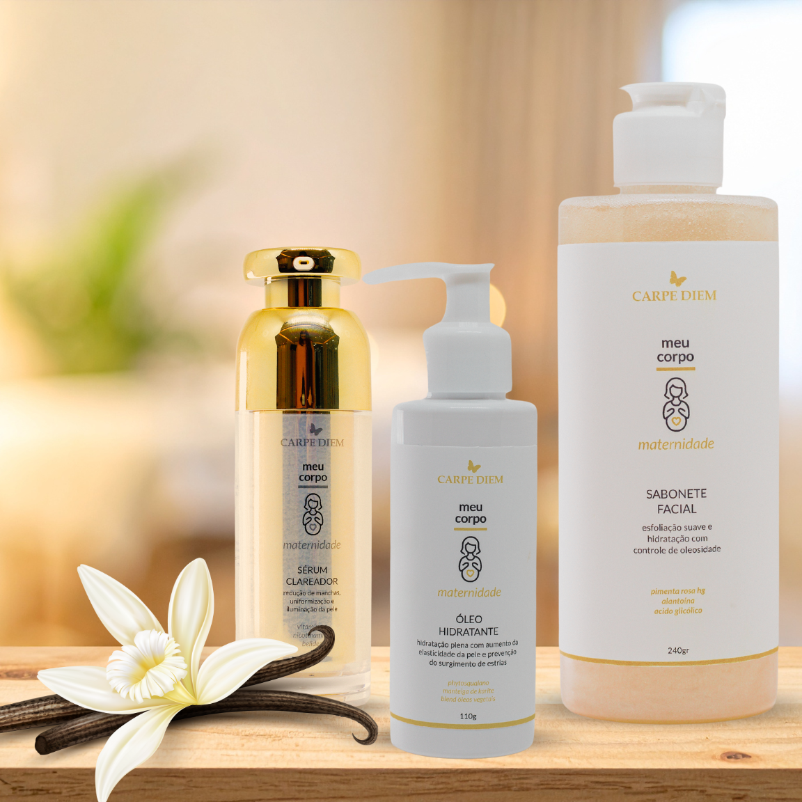KIT MAMÃE CUIDADO - Sérum Clareador, Óleo Hidratante e Sabonete Facial