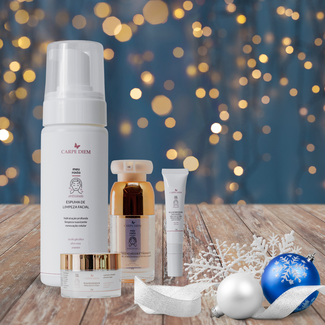 KIT TOQUE DE REJUVENESCIMENTO - Espuma de Limpeza Facial, Rejuvenescedor Pescoço e Colo, Rejuvenescedor dos Olhos e Sérum Preenchedor Firmante