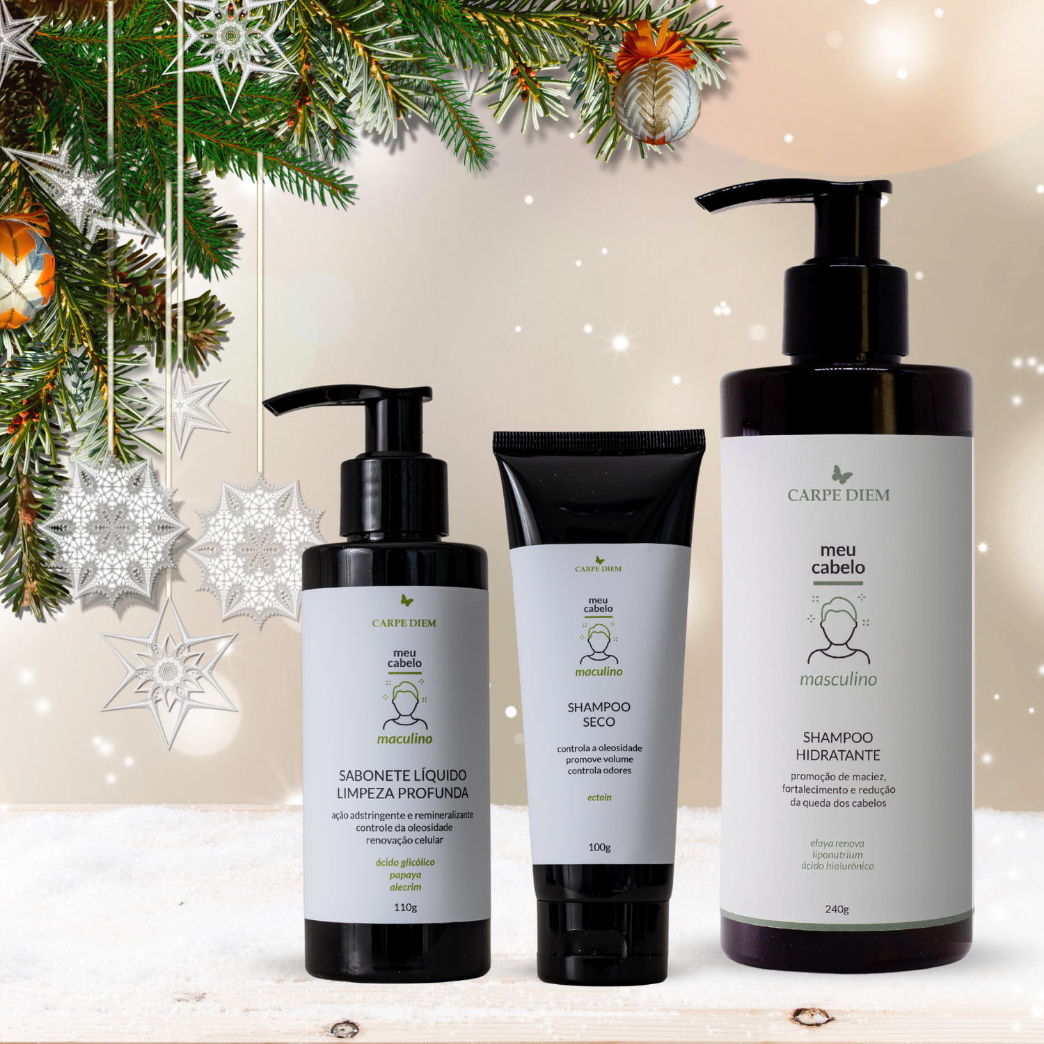KIT MAN CARE - Shampoo Hidratante, Shampoo Seco e Sabonete Líquido Limpeza Profunda