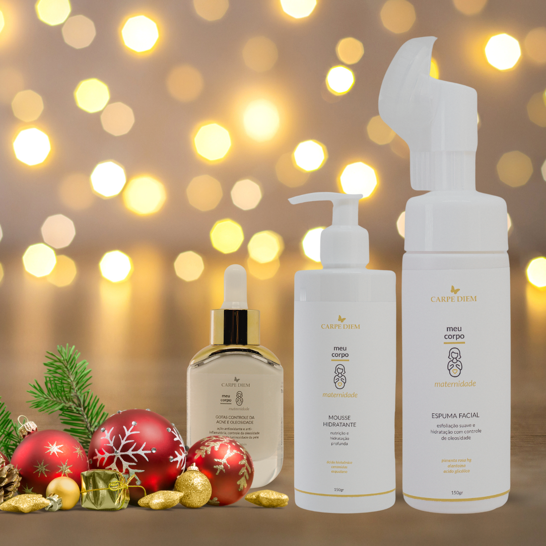 KIT MAMÃE AMOR - Espuma Facial, Gotas Controle da Acne e Oleosidade e Mousse Hidratante