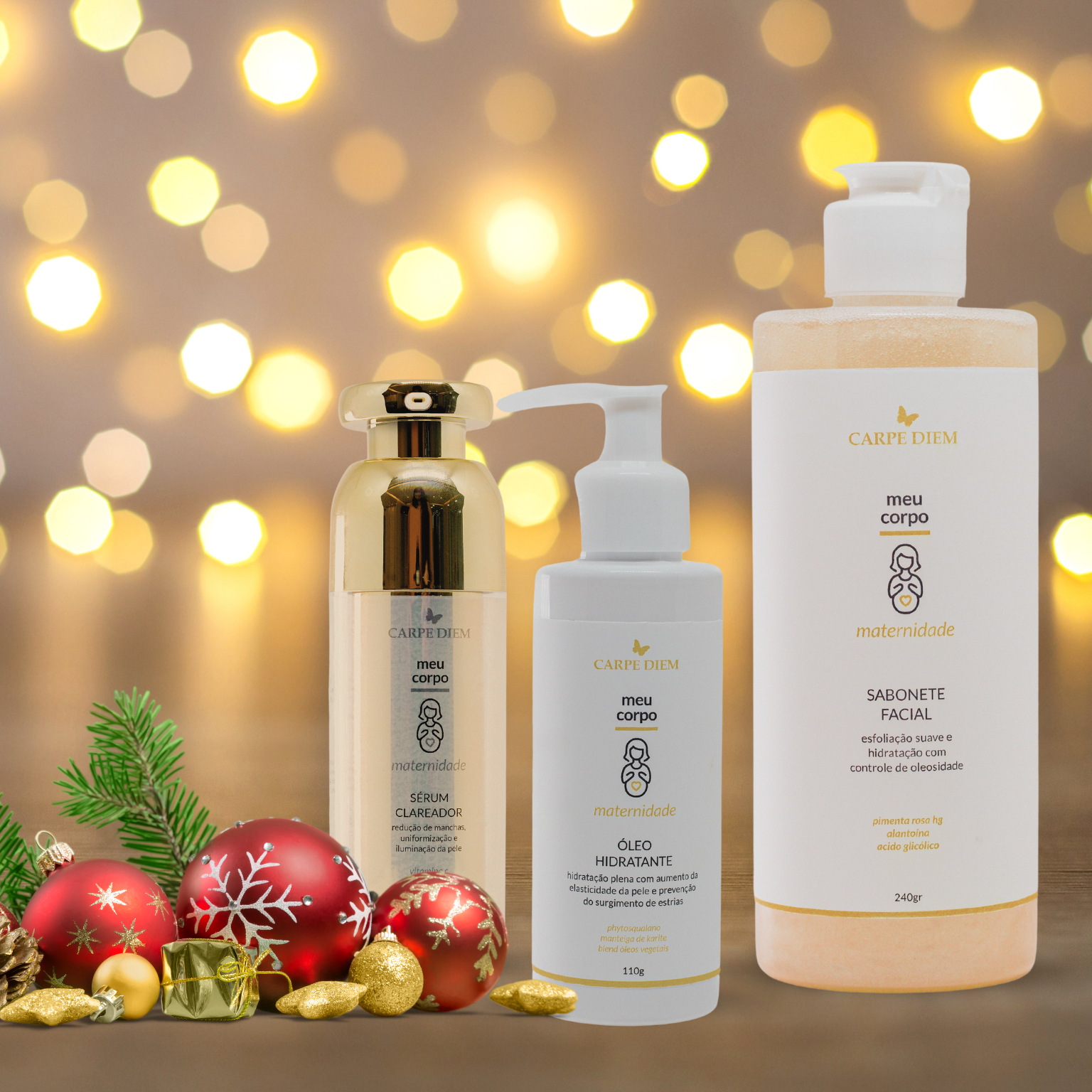 KIT MAMÃE CUIDADO - Sérum Clareador, Óleo Hidratante e Sabonete Facial