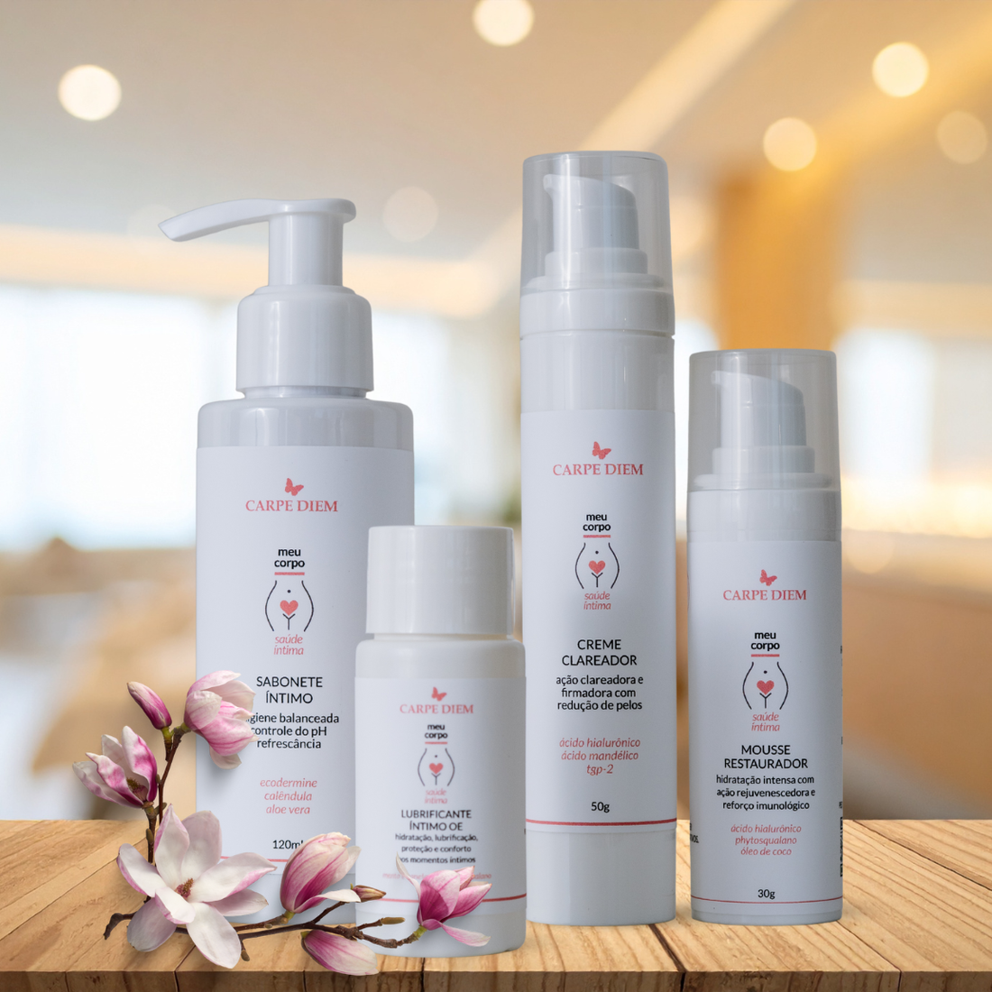 KIT Saúde Íntima - Sabonete, Lubrificante, Creme Clareador e Mousse Restaurador