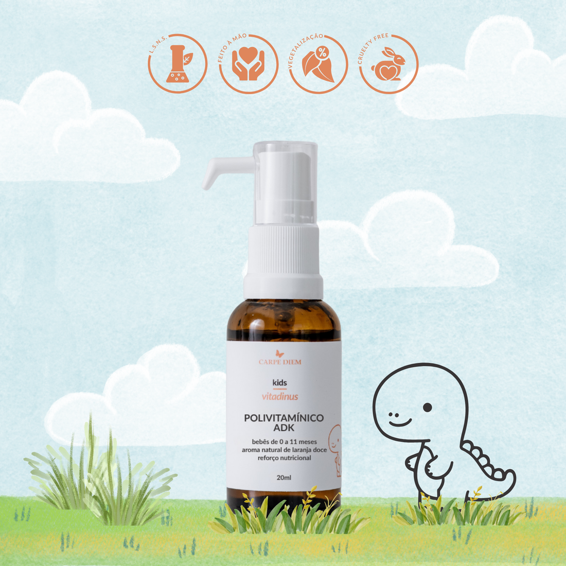 VITADINUS POLIVITAMÍNICO ADK 20ml - Bebês 0-11 meses - Vitaminas D, K2 e A