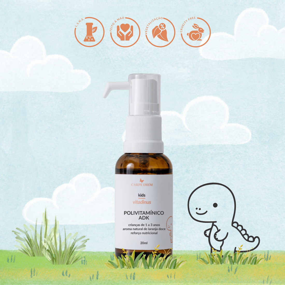 VITADINUS POLIVITAMÍNICO ADK 20ml - Crianças 1-3 anos - Vitaminas D, K2 e A