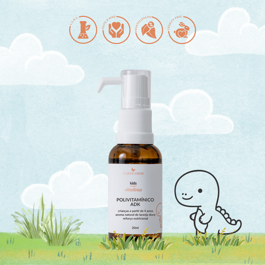 VITADINUS POLIVITAMÍNICO ADK 20ml - Crianças 4+ - Vitaminas D, K2 e A