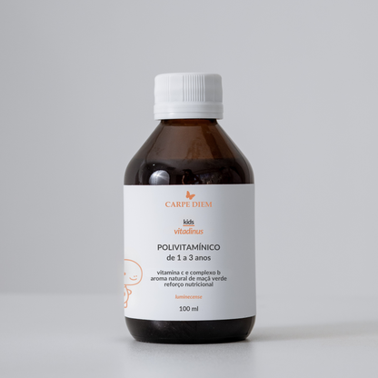 VITADINUS POLIVITAMÍNICO 1-3 anos 100ml - Crianças de 1 a 3 anos - Não contém açúcar - Vitamina C e Complexo B - Suporte para desenvolvimento saudável