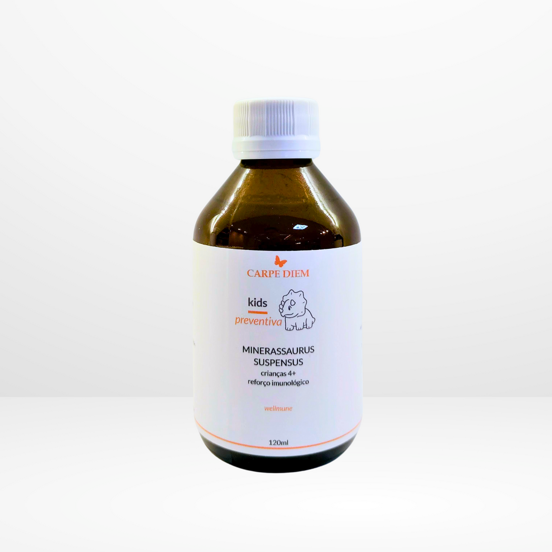 MINERASSAURUS SUSPENSUS 120ml - Crianças 4+ - Wellmune (Beta-Glucana) - Fortalecimento imunológico e reposição de minerais