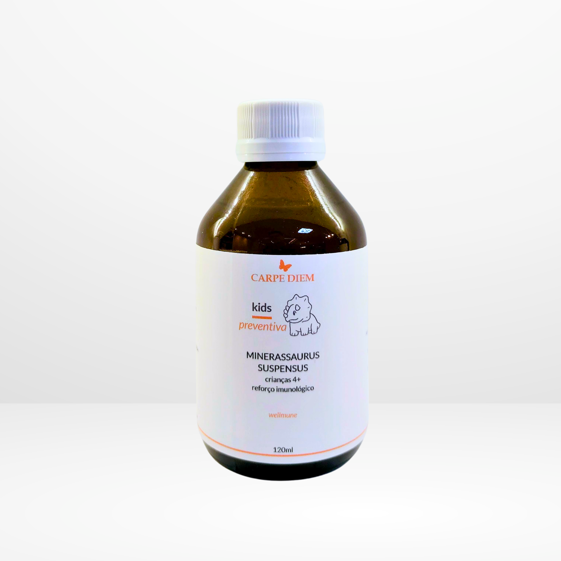 MINERASSAURUS SUSPENSUS 120ml - Crianças 4+ - Wellmune (Beta-Glucana) - Fortalecimento imunológico e reposição de minerais